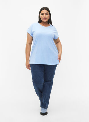 Zizzi T-shirt met korte mouwen van katoenmix, Serenity, Model image number 2