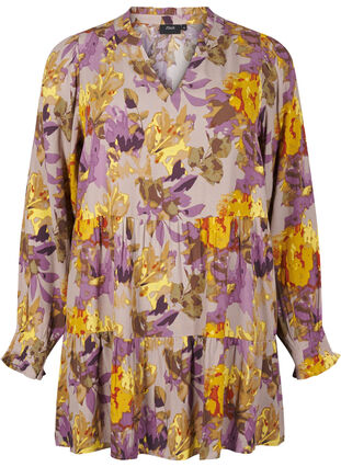 Zizzi Tuniek met lange mouwen en bloemenprint, Purple Flower, Packshot image number 0