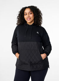 Sweatshirt met capuchon en quilt, Black, Model
