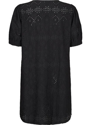 Zizzi Korte jurk met V-hals en gaatjespatroon, Black, Packshot image number 1