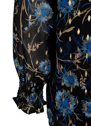 Zizzi Bloemenblouse met lange mouwen en v-hals, Black Blue Flower , Packshot image number 3