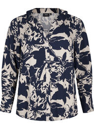 Shirt met lange mouwen, print en V-hals, Navy Blazer AOP