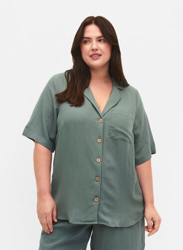 Zizzi Overhemd van viscose met korte mouwen, Balsam Green, Model image number 0