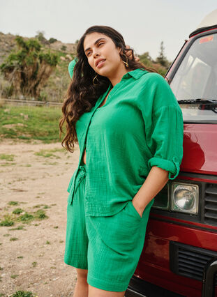 Zizzi Overhemd met katoenen mousseline kraag, Jolly Green, Image image number 0