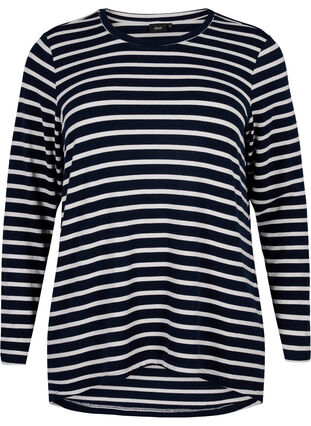 Zizzi Blouse met lange mouwen en strepen, Evening Blue Stripe, Packshot image number 0