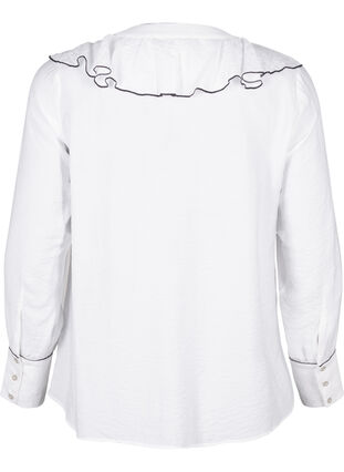 Zizzi Overhemdblouse van viscose met lange mouwen en ruches, Bright White, Packshot image number 1