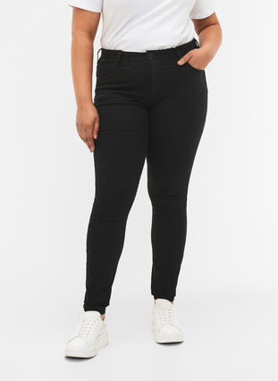 Zizzi super slim fit Amy jeans met hoge taille, Black, Model image number 2