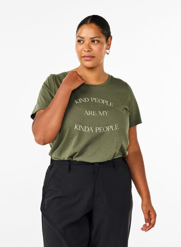 Zizzi T-shirt met motief, Thyme w. Kind People, Model image number 0