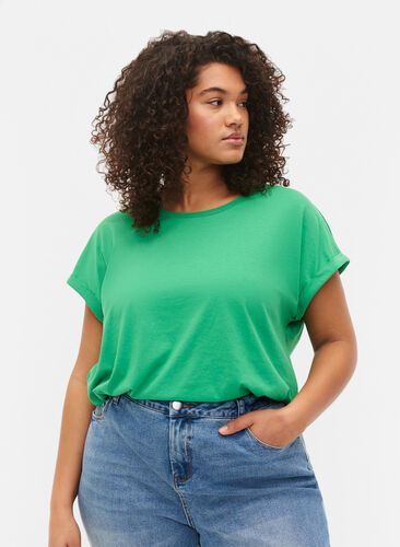 Zizzi T-shirt met korte mouwen van katoenmix, Kelly Green, Model image number 0