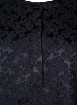 Zizzi Jacquard jurk met lange mouwen en ruches, Black, Packshot image number 2