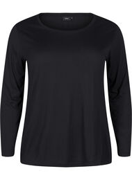 Blouse met lange mouwen van wol en viscose, Black