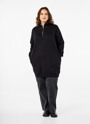 Zizzi Tuniek capuchon en ritssluiting, Black, Model image number 2