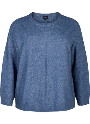 Zizzi Gebreide blouse met ronde hals en middennaad, Bering Sea Mel., Packshot image number 0