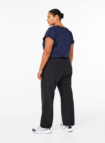 Zizzi Rechte broek met hoge taille, Black, Model image number 1