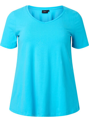 Zizzi Basic t-shirt in effen kleur met katoen, Blue Atoll, Packshot image number 0