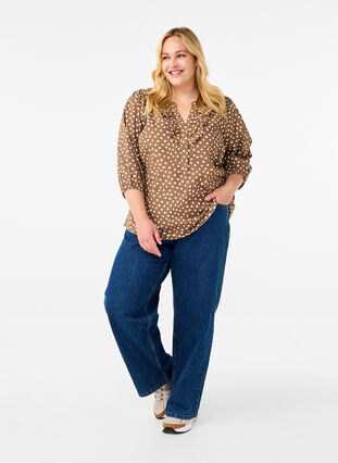 Zizzi Katoenen blouse met 3/4 mouwen en stippen, Coca Mocha Dot , Model image number 2