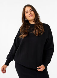 Gebreide blouse in effen kleur, Black, Model