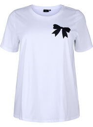 Katoenen T-shirt met strik, Bright Wh. W. Black 