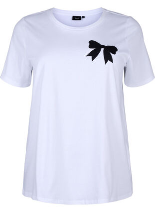 Zizzi Katoenen T-shirt met strik, Bright Wh. W. Black , Packshot image number 0