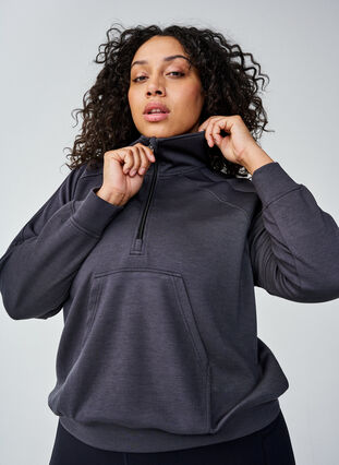 Zizzi Sportief sweatshirt met hoge hals en ritssluiting, Asphalt, Image image number 0