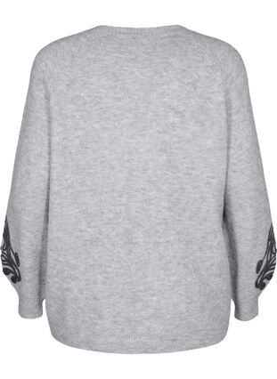 Zizzi Gebreide blouse met decoratief patroon, Light Grey Melange, Packshot image number 1