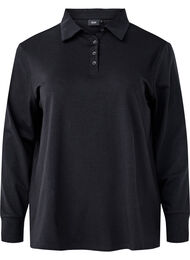 Polo shirt met lange mouwen en strepen, Black Solid