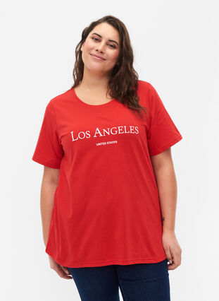Zizzi FLASH - T-shirt met motief, High Risk Red, Model image number 0