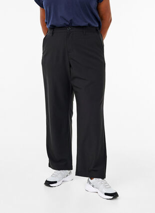 Zizzi Rechte broek met hoge taille, Black, Model image number 2