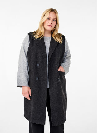 Zizzi Lang vest in wollen look, Dark Grey Melange, Model image number 0