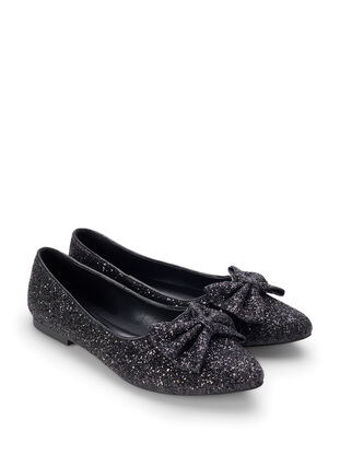 Zizzi Wijde glitter ballerina met strik, Black, Packshot image number 1