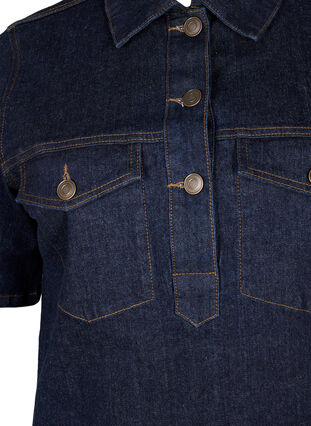 Zizzi Denimjurk met korte mouwen en borstzakken, Dark Blue Denim, Packshot image number 2