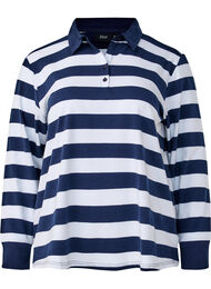 Polo shirt met lange mouwen en strepen, Navy White Stripe