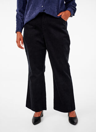 Zizzi Bootcut ribbroek met hoge taille, Black, Model image number 2