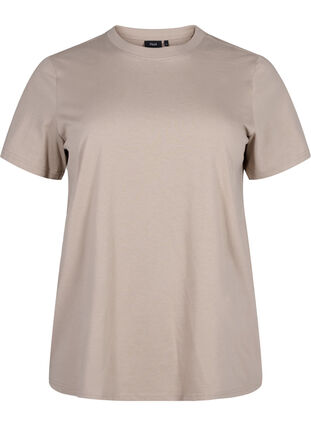Zizzi Basic katoenen T-shirt met ronde hals, Silver Mink, Packshot image number 0