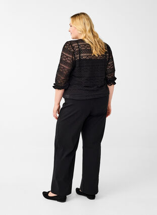 Zizzi Wijde broek met elastische tailleband, Black, Model image number 1