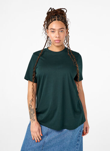 Zizzi Basic katoenen T-shirt met ronde hals, Scarab, Model image number 0