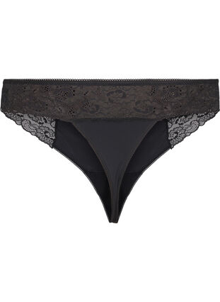 Zizzi Microfibre G-string met kant, Black, Packshot image number 1