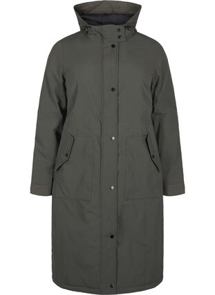 Zizzi Parka jas met kap en verstelbare taille, Black Olive, Packshot image number 0