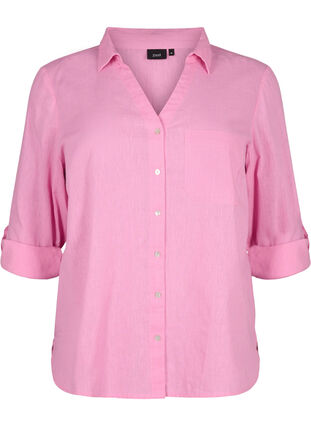 Zizzi Shirt blouse met knoopsluiting van katoen-linnenmix, Rosebloom, Packshot image number 0
