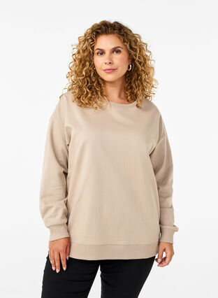 Zizzi Sweatshirt met ronde hals, Simply Taupe, Model image number 0