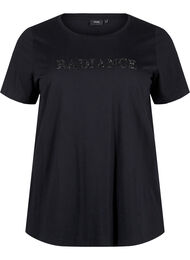 Katoenen T-shirt met strasmotief, Black w. Radiance