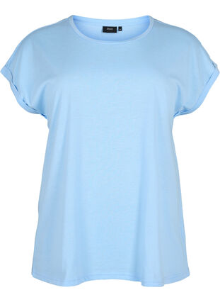 Zizzi T-shirt met korte mouwen van katoenmix, Serenity, Packshot image number 0