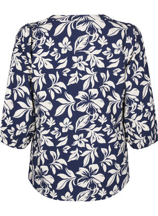 Zizzi Katoenen blouse met 3/4 mouwen en print, Naval Academy Flower, Packshot image number 1