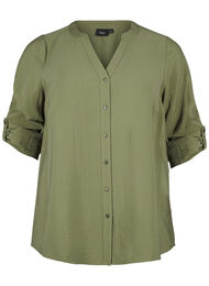 Viscose overhemd blouse met driekwart mouwen., Winter Moss