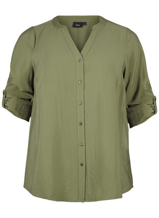 Zizzi Viscose overhemd blouse met driekwart mouwen., Winter Moss, Packshot image number 0