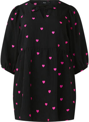 Zizzi Tuniek met harten en 3/4 mouwen, Black Emb. Heart, Packshot image number 0