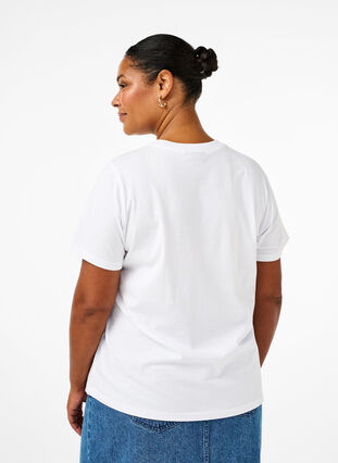 Zizzi Basic katoenen T-shirt met ronde hals, Bright White, Model image number 1