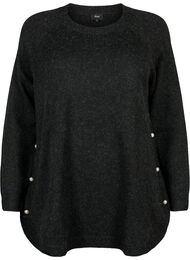 Gebreide gemêleerde pullover met parelknopen aan de zijkanten	, Dark Grey Melange