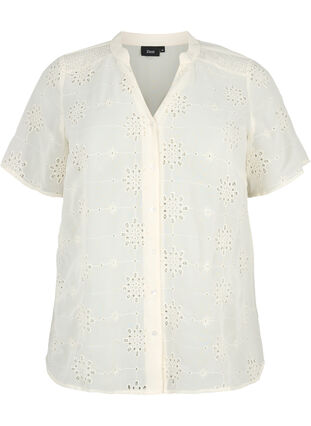 Zizzi Overhemdblouse met korte mouwen en broderie anglaise, Antique White, Packshot image number 0