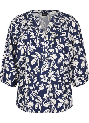 Zizzi Katoenen blouse met 3/4 mouwen en print, Naval Academy Flower, Packshot image number 0